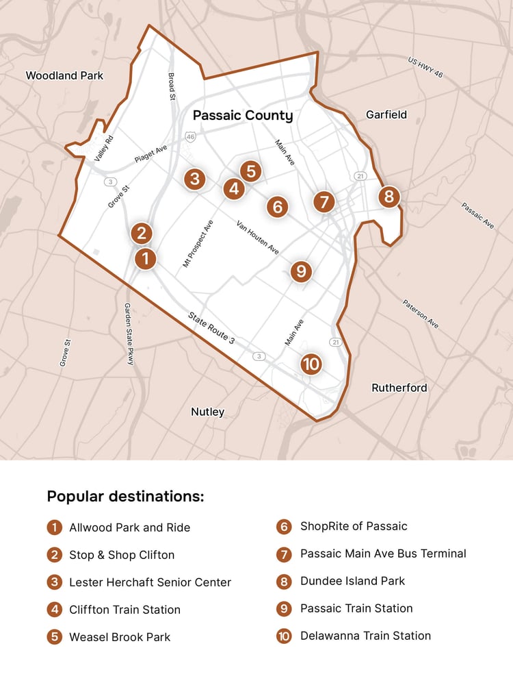 Map of Passaic County MOVE Service Zone