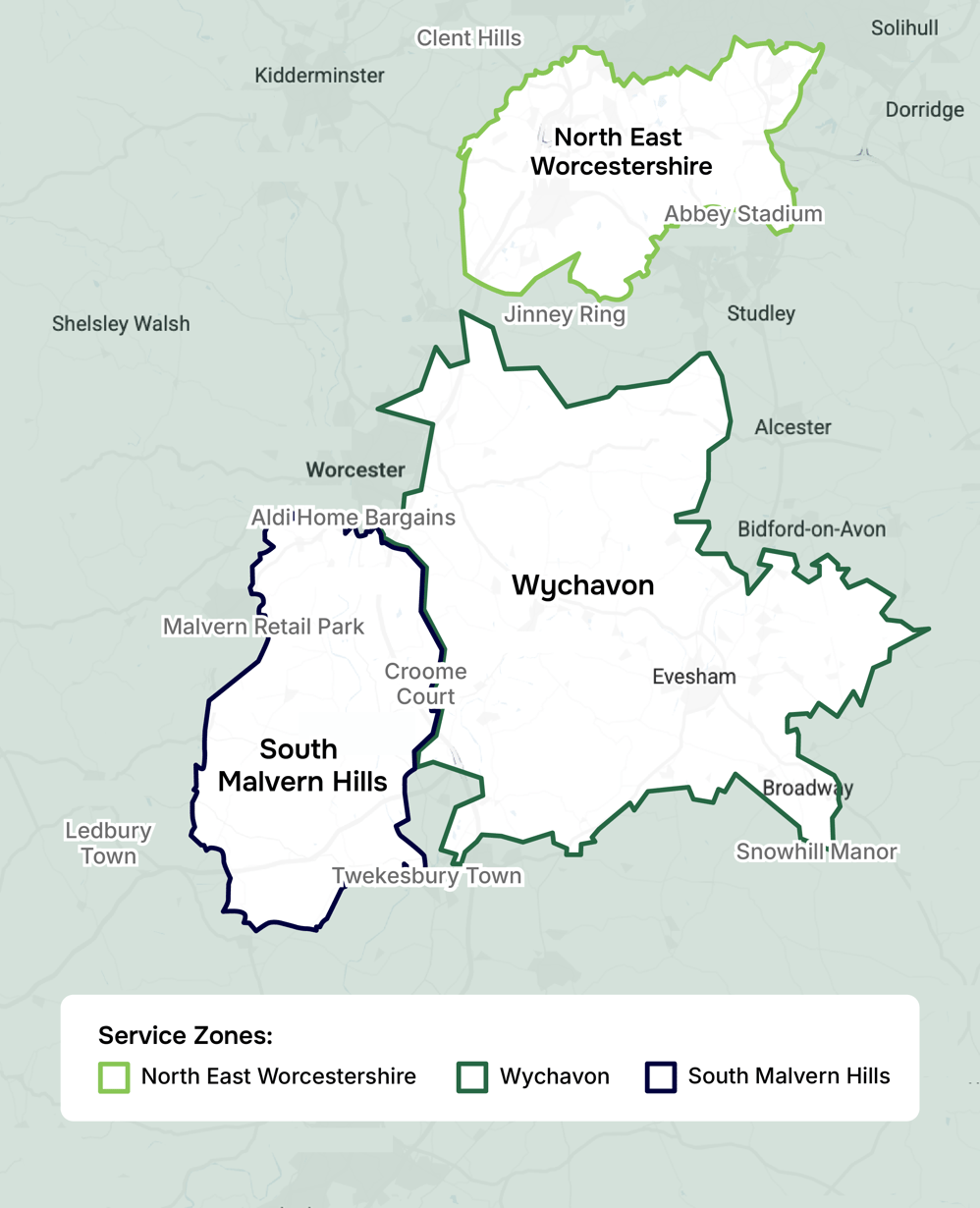 Worcestershire On Demand_Zone Map_Overall Map