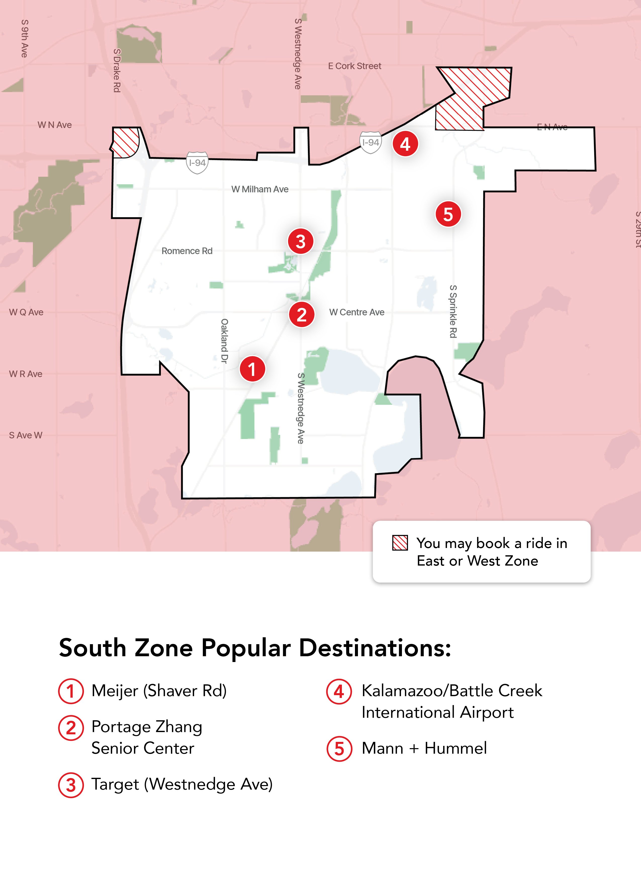 Map highlighting points of interest in Metro Link's South Zone.