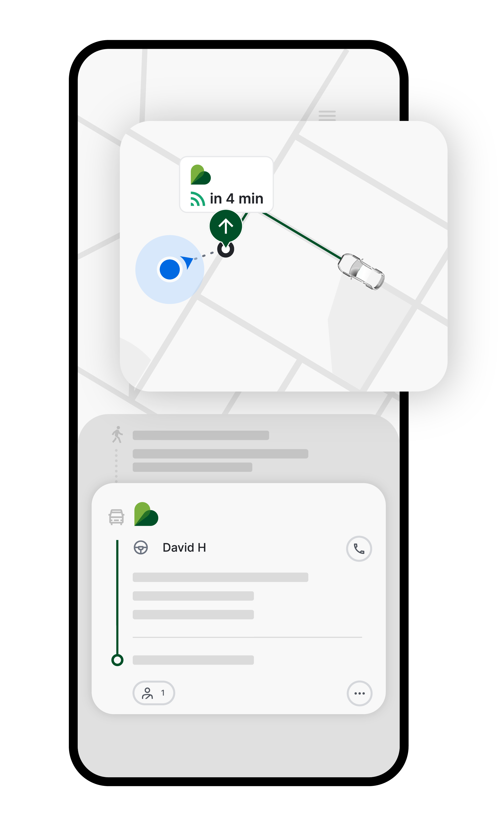 Sunnyvale Beam app screen showing the pickup location and directions to meet the driver.