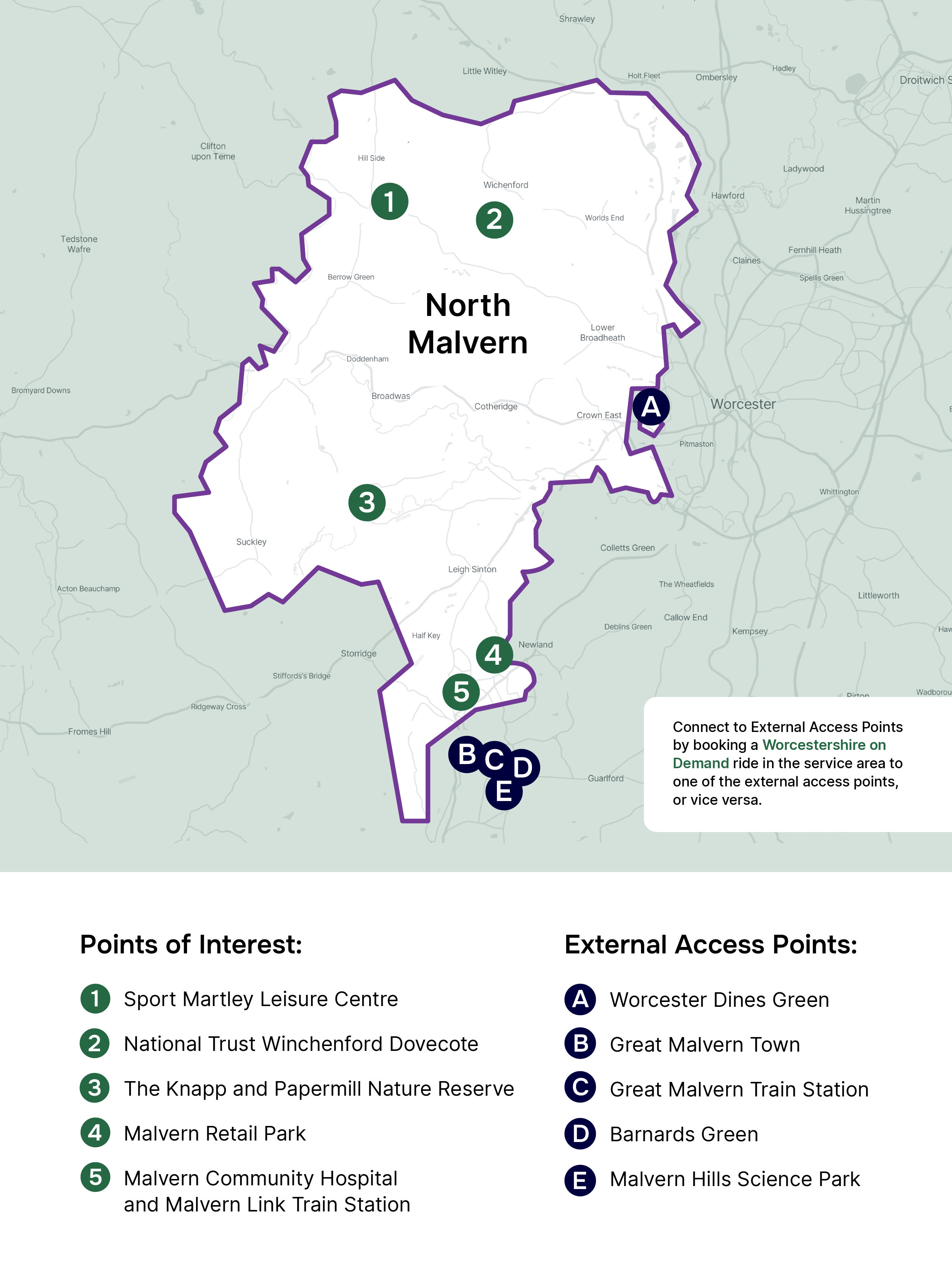 Worcestershire On Demand_Zone Map_North Malvern